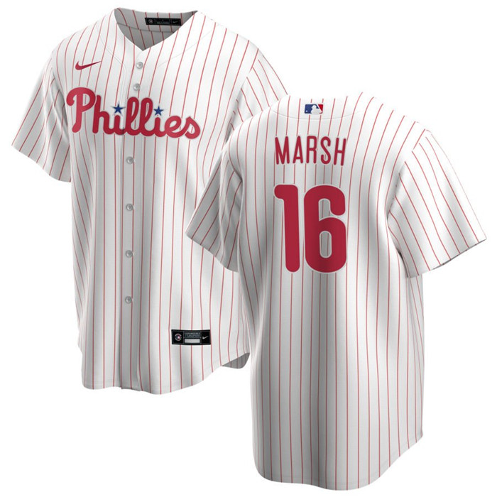 Men's Philadelphia Phillies #16 Brandon Marsh White Cool Base Stitched Baseball Jersey